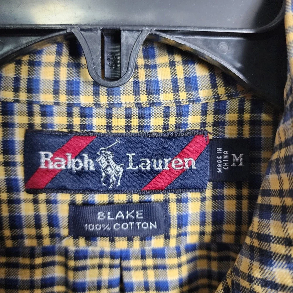 Polo Ralph Lauren Blake Mens‎ Medium Plaid Button Down Shirt Yellow Blue Cotton